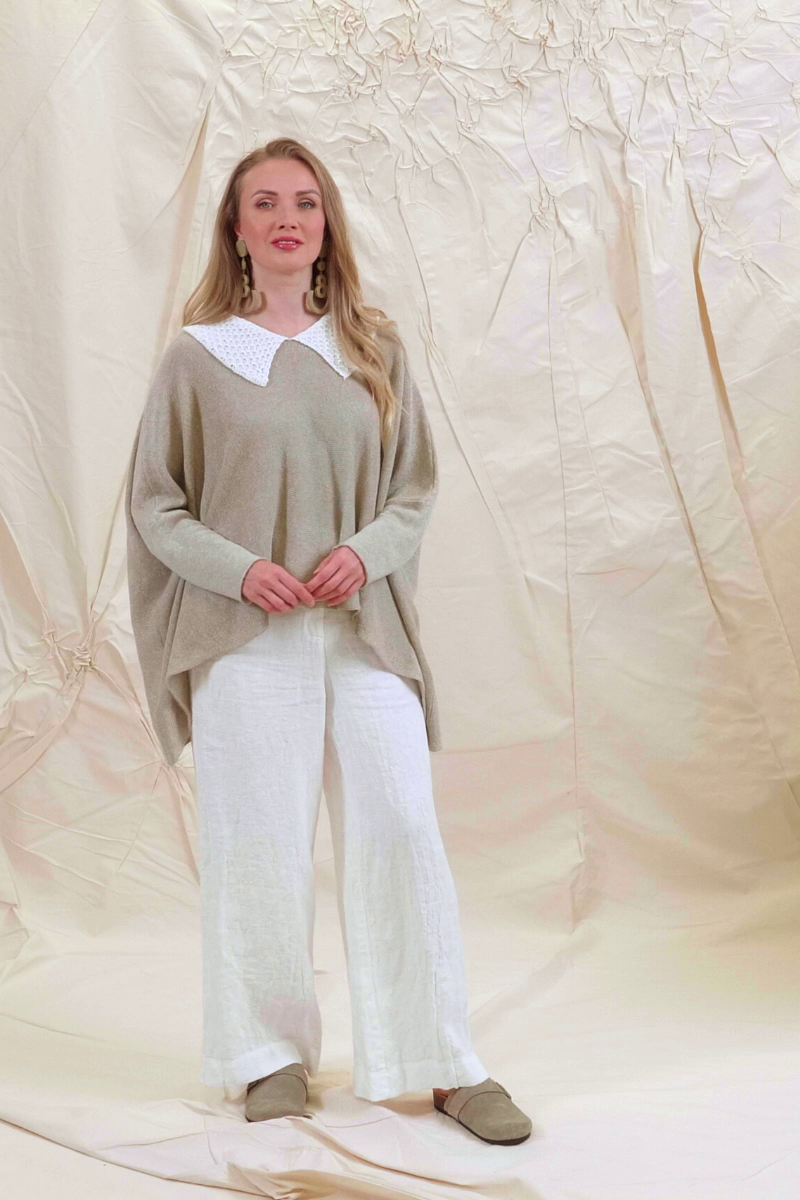 White Collar Natural Linen Jumper 7