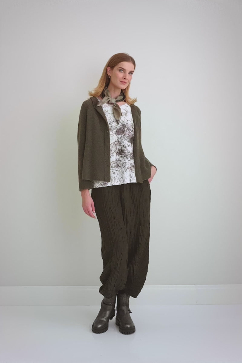 Boxy Off White Marble Crinkled Silk Blouse 6