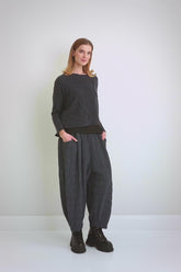 Taper Pleated Slate Blue Silk Linen Trousers 7