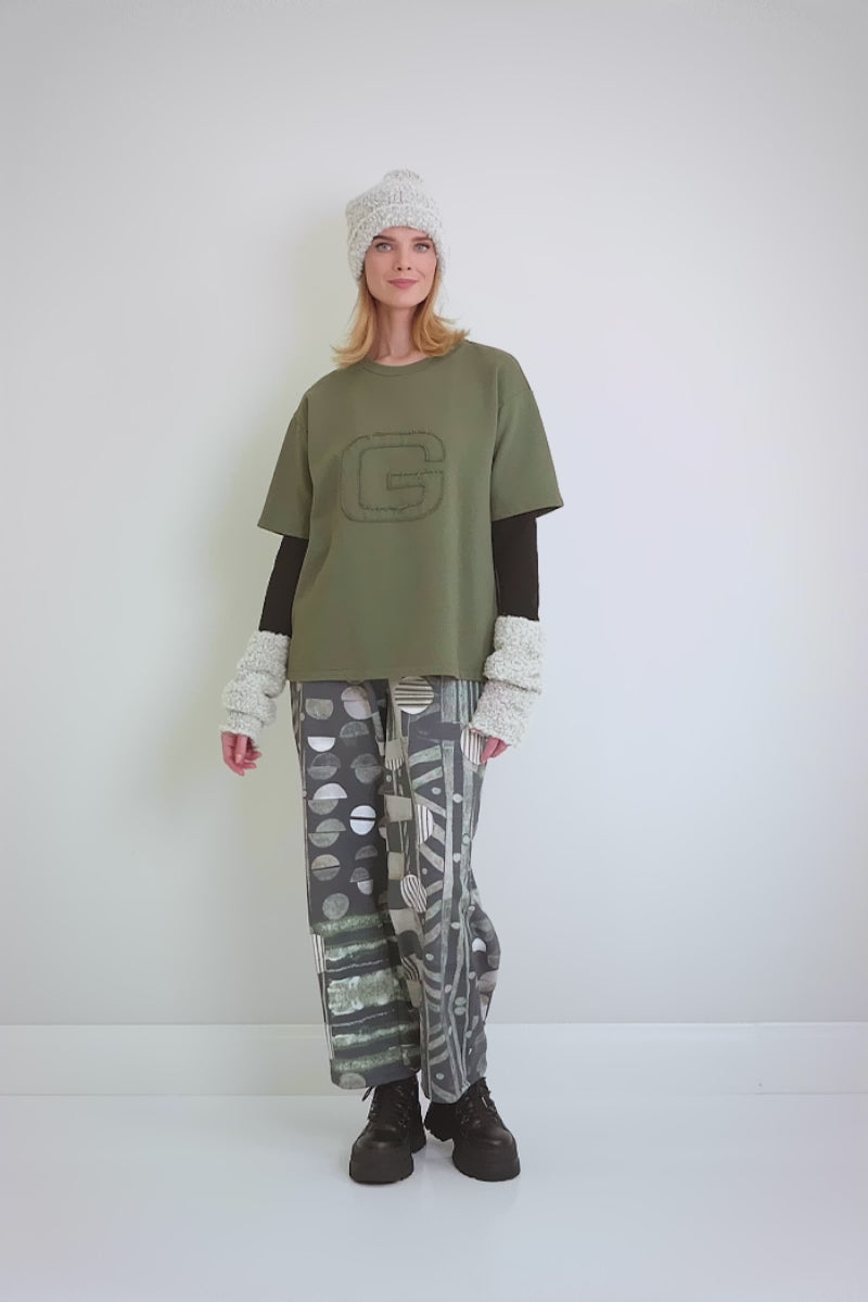 Loose Forest Mist Cotton Blouse