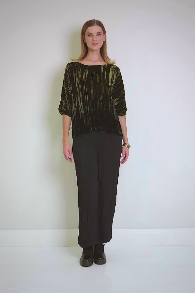 Boxy Olive Silk Velvet Ombré Blouse 7