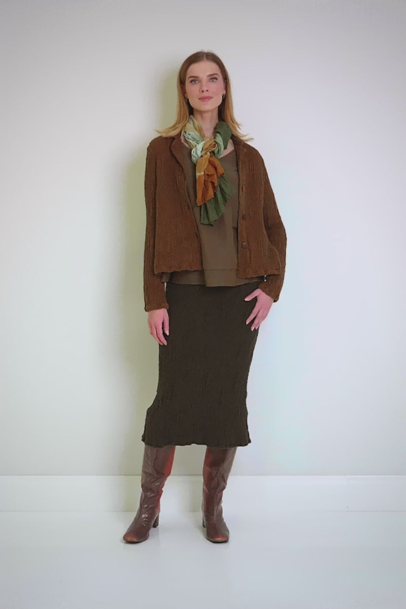 Short Aged Copper Textured Silk Linen Jacket 6