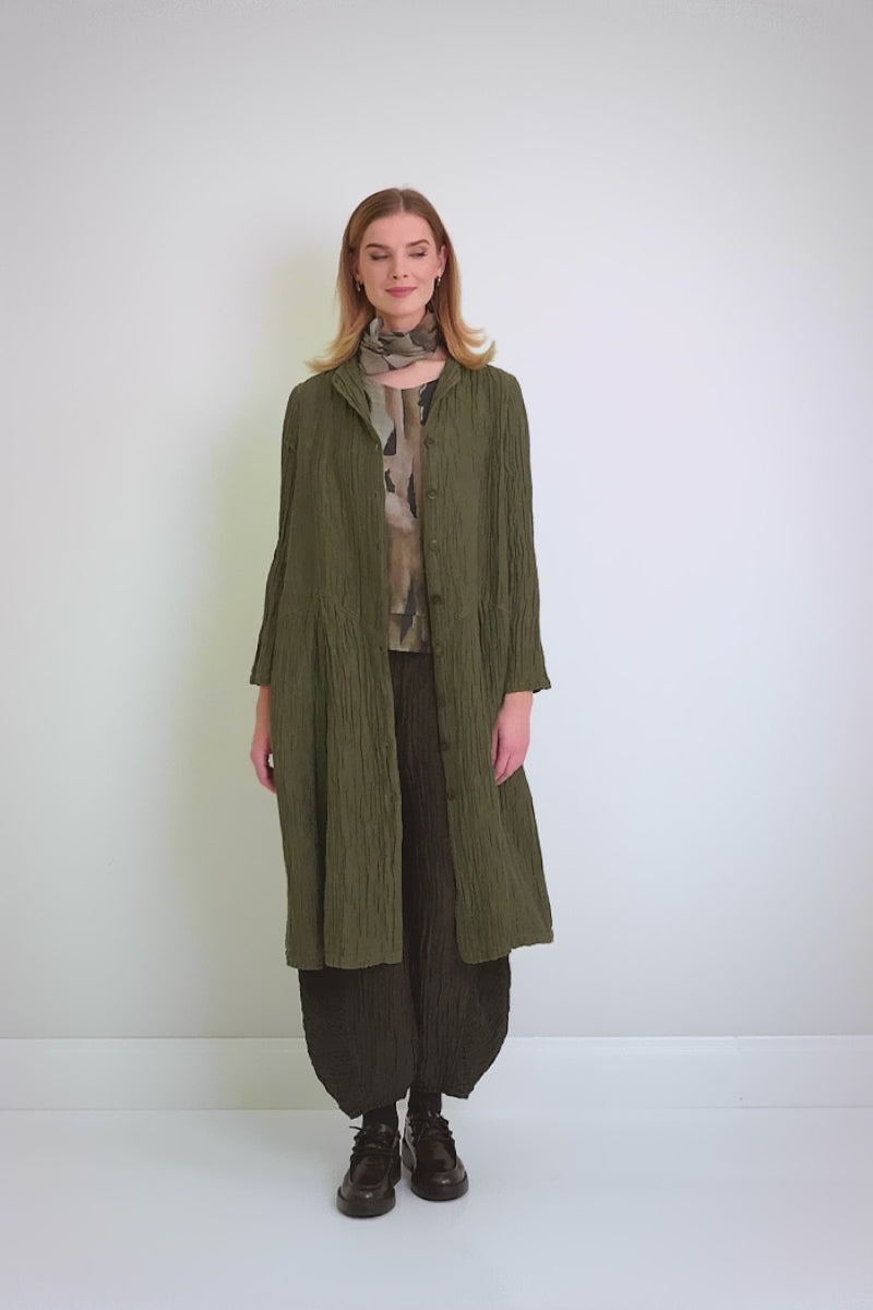 Buttoned Crinkled Forest Mist Silk Jacket 7