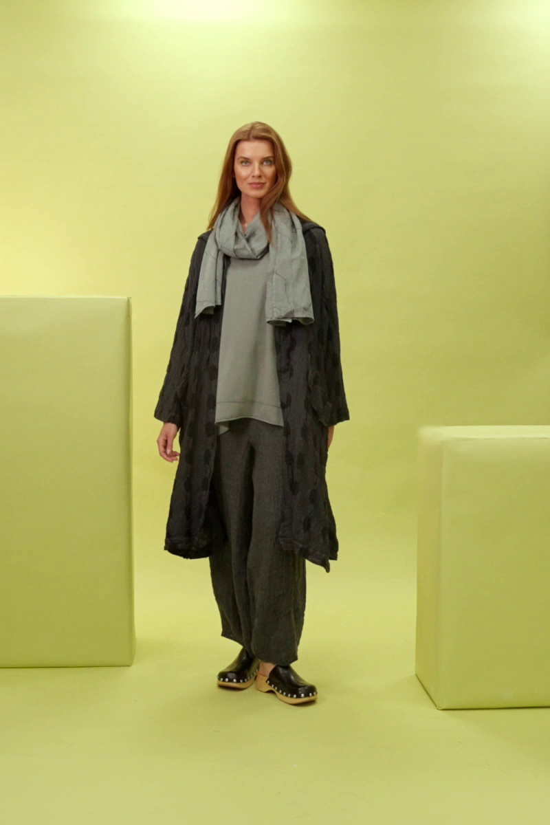 Hooded Textured Bubbles Graphite Linen Jacket 7
