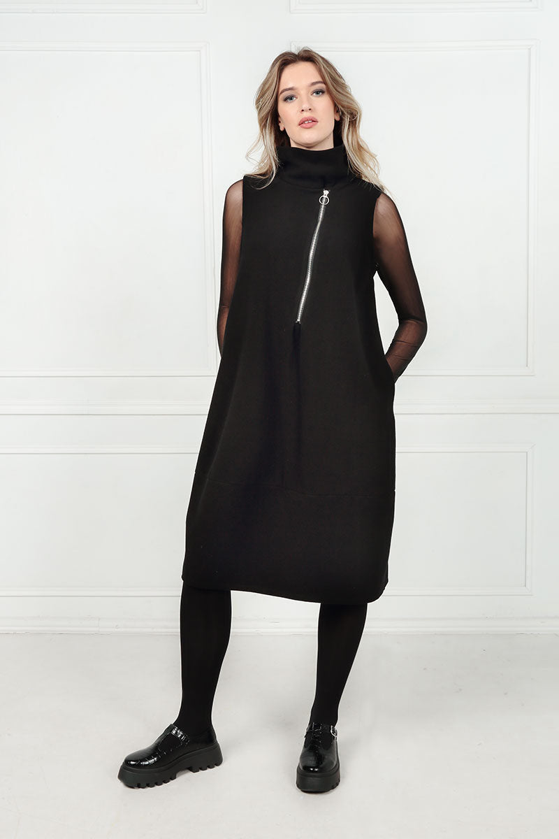 Cowl Neck Side Zip Black Cotton Jersey Dress 6