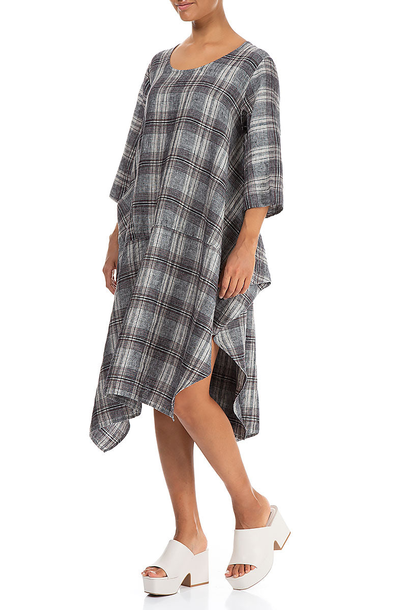 Asymmetric Checkered Pure Linen Tunic 3