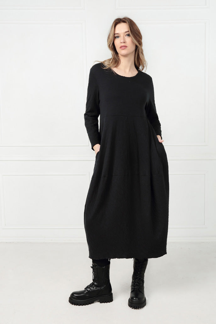 Back Zip Balloon Grey Wavy Cotton Dress 6