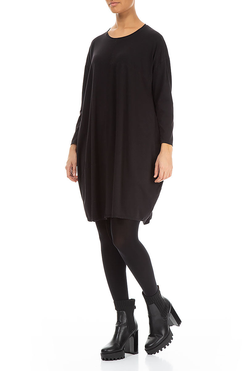 Balloon Black Cotton Midi Dress 3