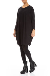 Balloon Black Cotton Midi Dress 3