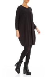 Balloon Black Cotton Midi Dress 4