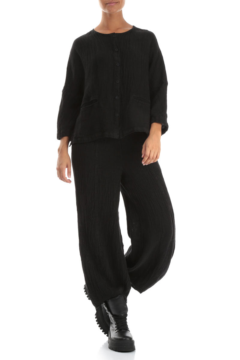 Black Mélange Linen Jacket Blouse 5