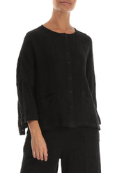 Black Mélange Linen Jacket Blouse 3