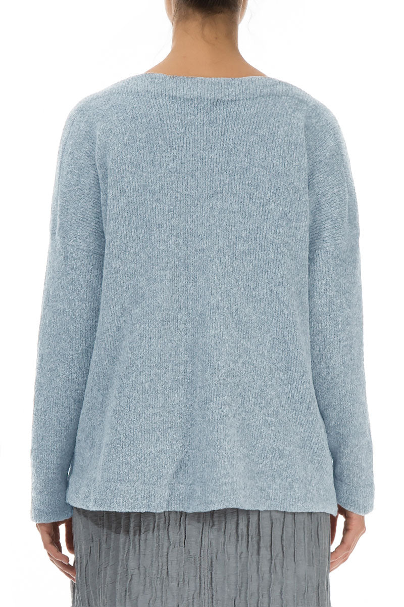 Boat Neck Silver Blue Wool Sweater 2