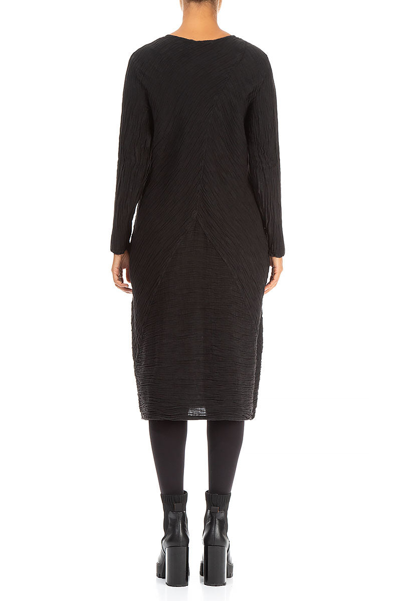 Subtle Balloon Crinkled Black Silk Midi Dress 2