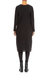 Subtle Balloon Crinkled Black Silk Midi Dress 2