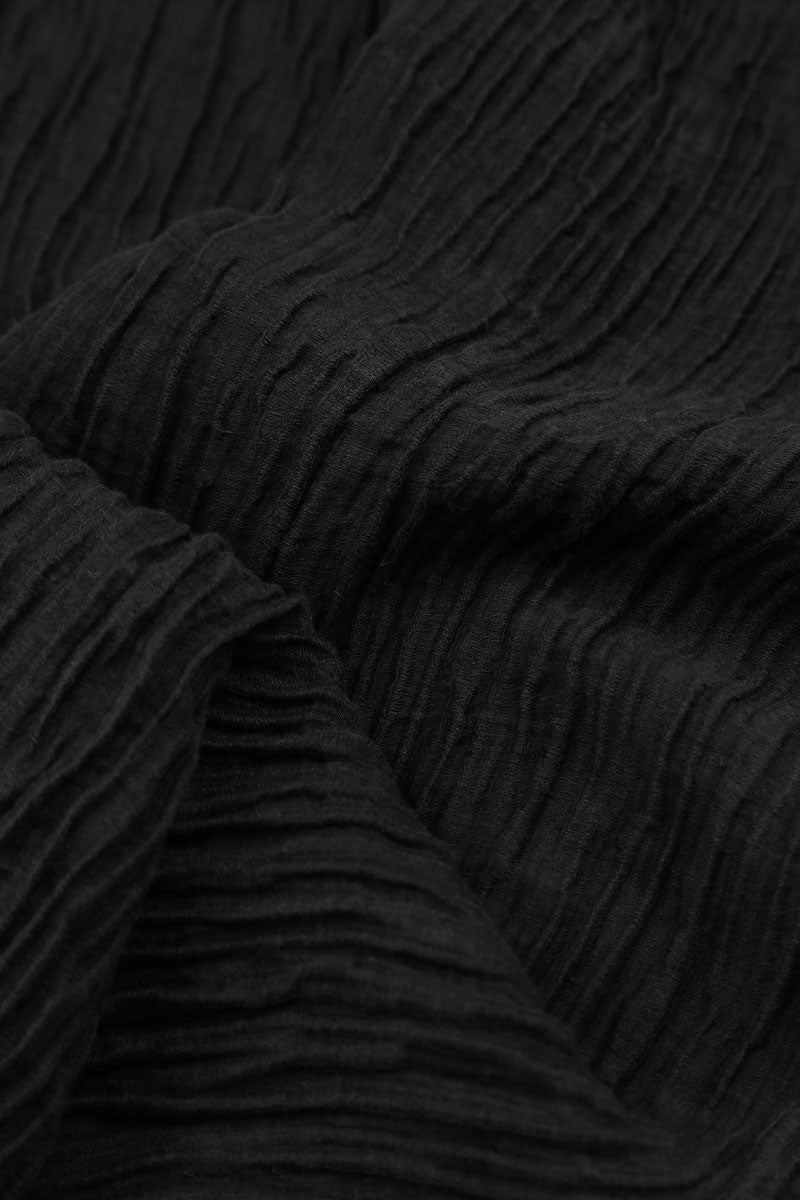 Subtle Balloon Crinkled Black Silk Midi Dress 5