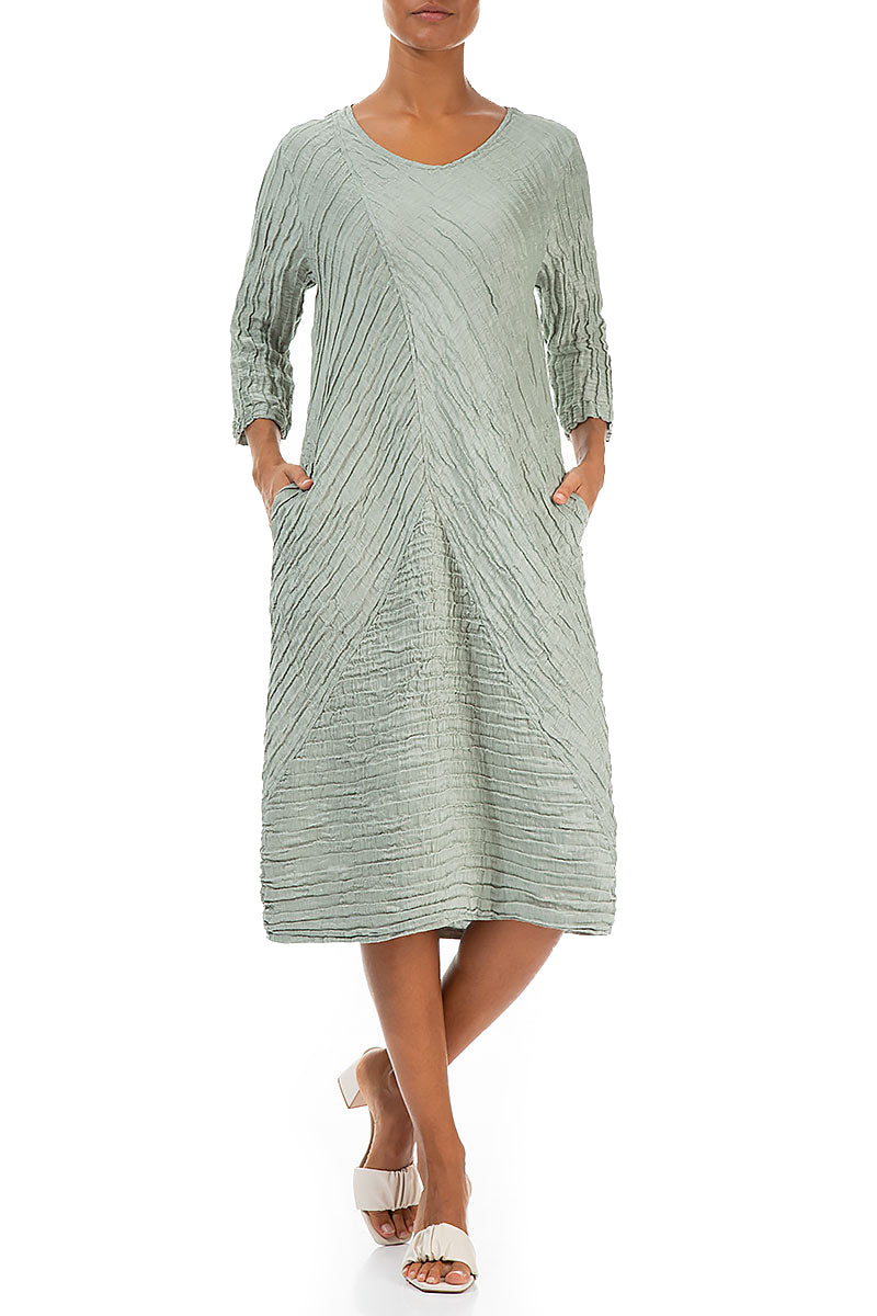Crinkled Pistachio Silk Linen Midi Dress 5