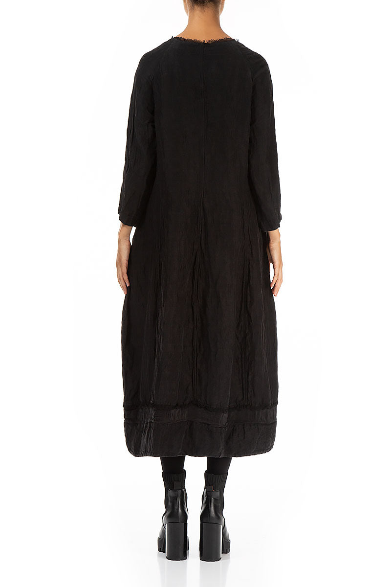 Detailed Balloon Black Silk Dress 2