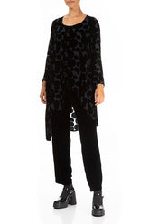 Asymmetrical Devoré Bubbles Black Silk Velvet Tunic 4