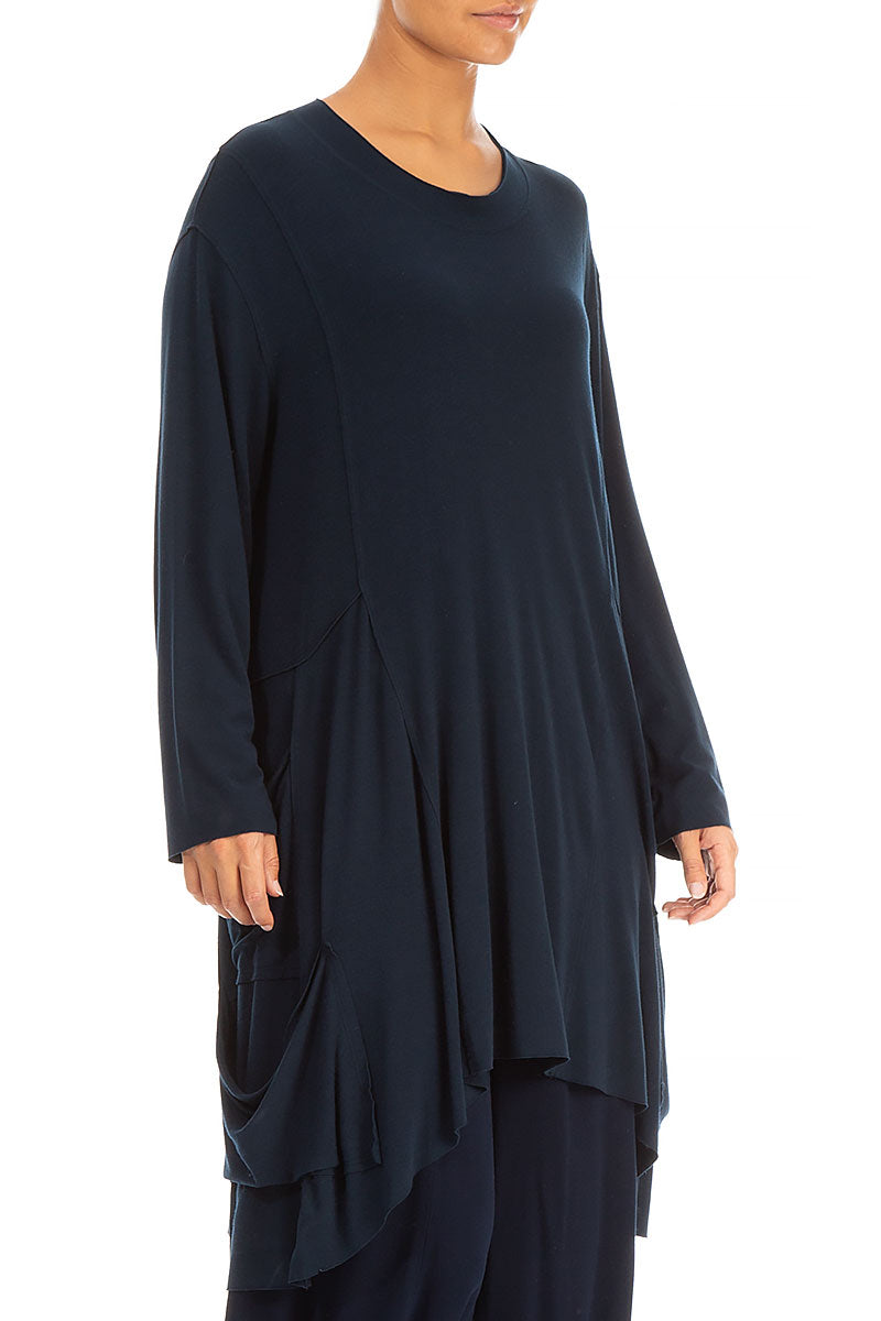 Draped Asymmetric Navy Cotton Tunic 3