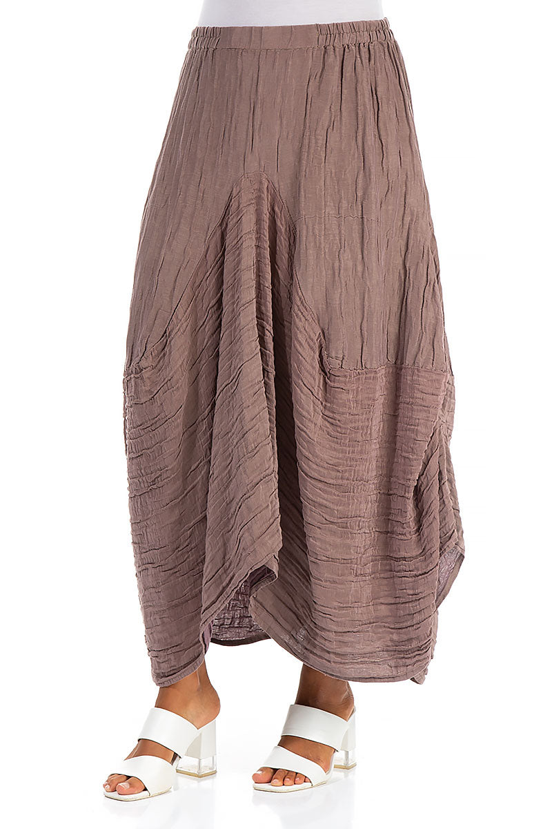 Draped Crinkled Cocoa Silk Linen Skirt 3