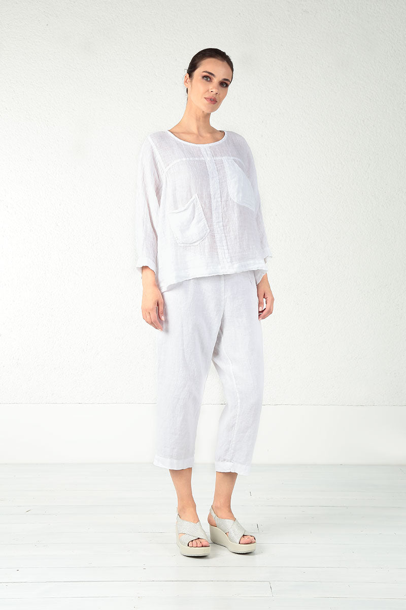 Boxy Pure White Gauze Linen Blouse 6