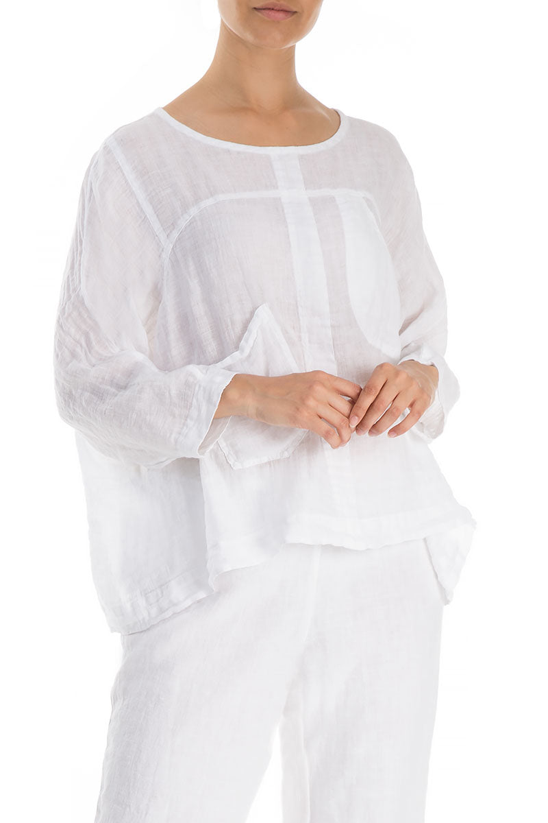 Boxy Pure White Gauze Linen Blouse 3