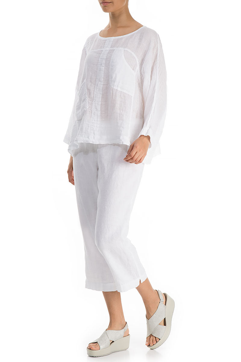 Boxy Pure White Gauze Linen Blouse 4