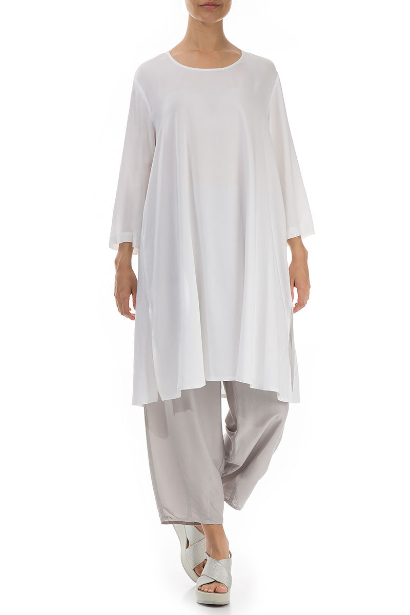 Buttoned Back White Silk Bamboo Tunic 4