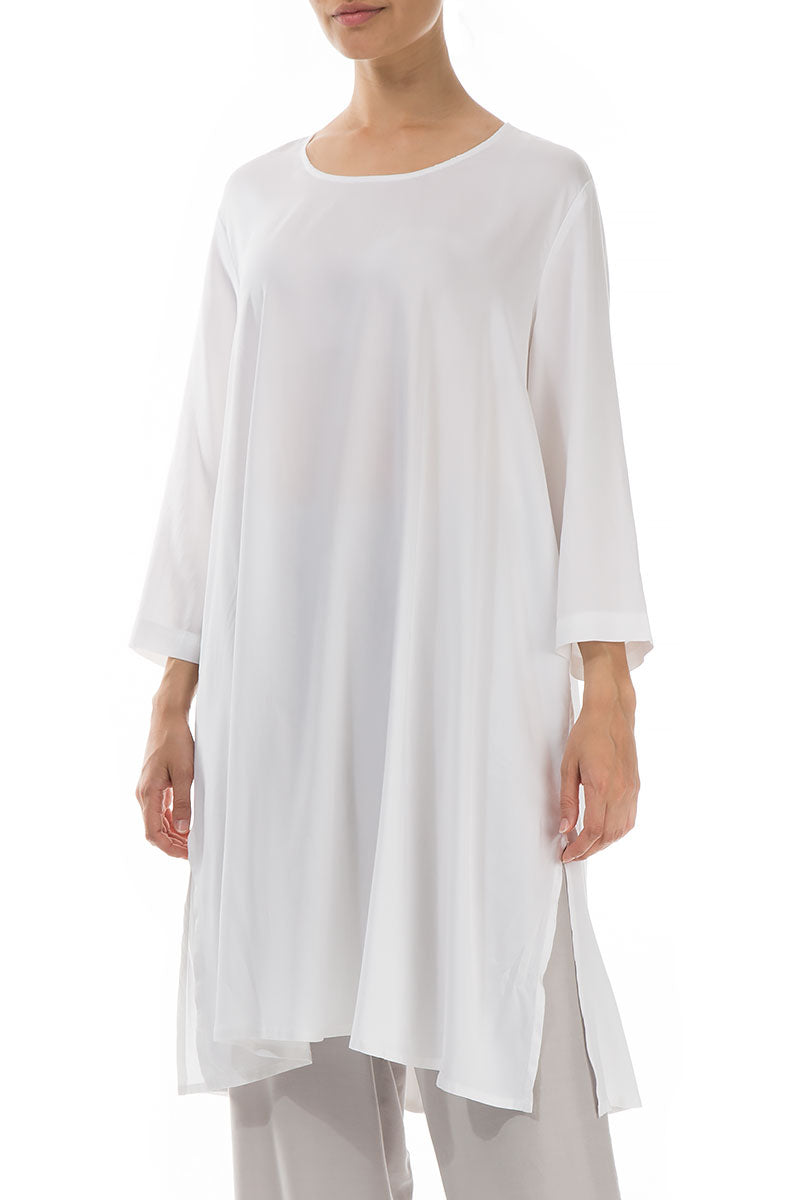 Buttoned Back White Silk Bamboo Tunic 3