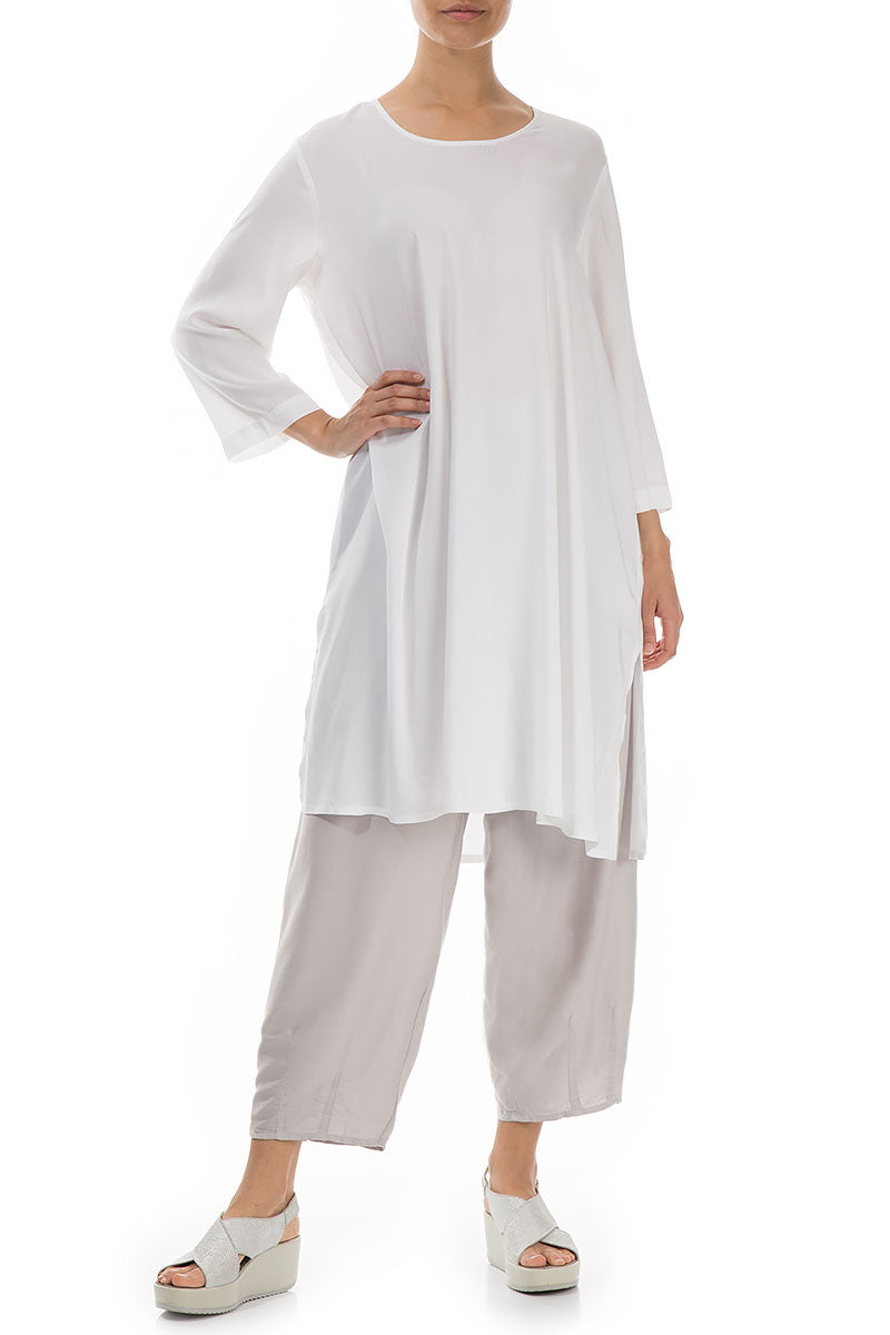 Buttoned Back White Silk Bamboo Tunic 5