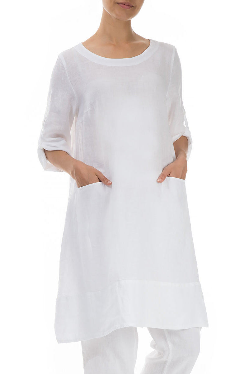 Adjustable Sleeves White Linen Tunic 3