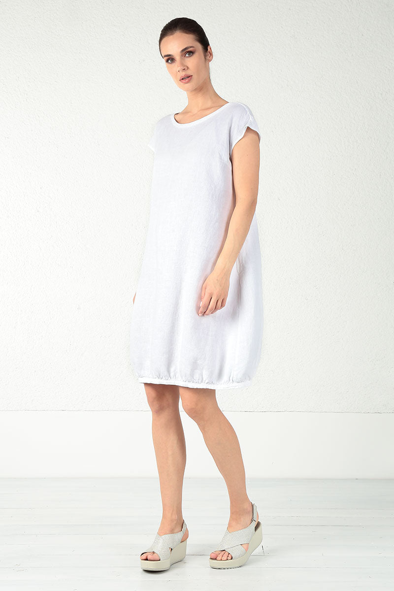 Midi Balloon White Linen Dress 6