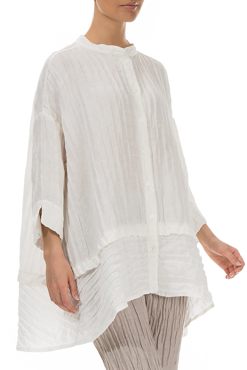 Flared Crinkled Off White Silk Shirt 4