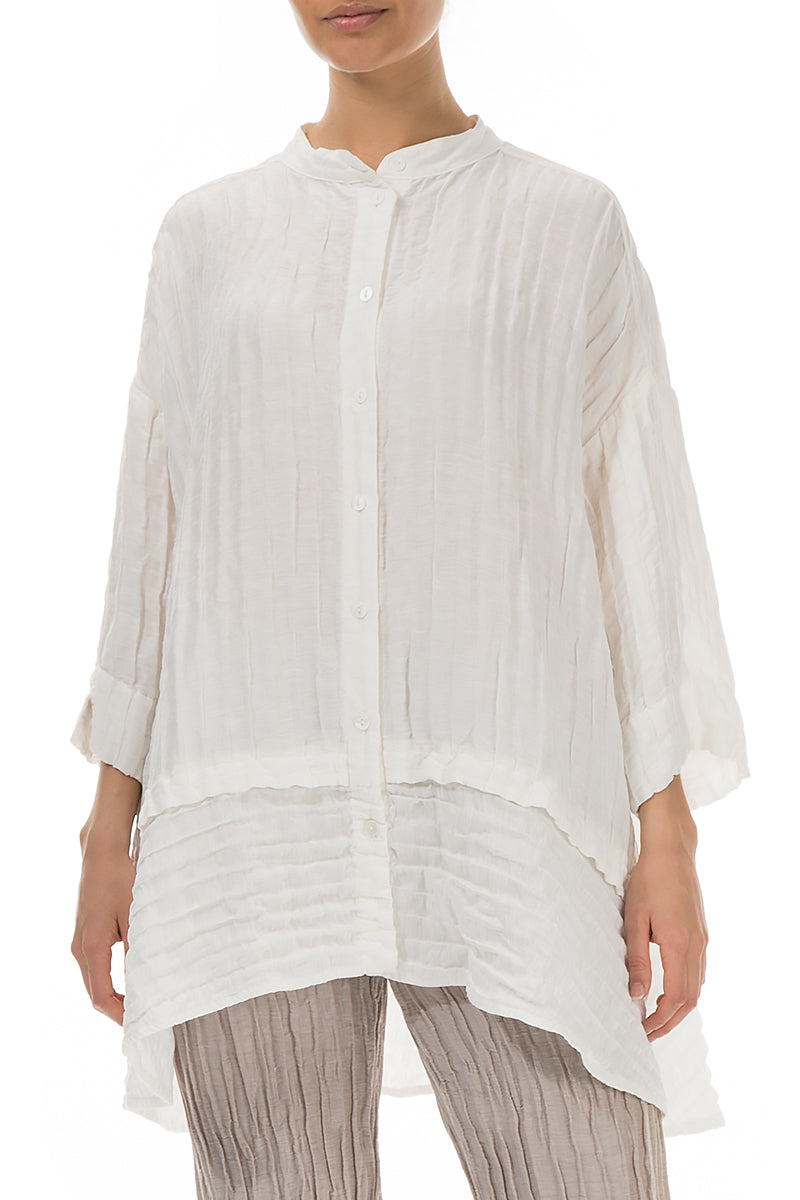 Flared Crinkled Off White Silk Shirt 3
