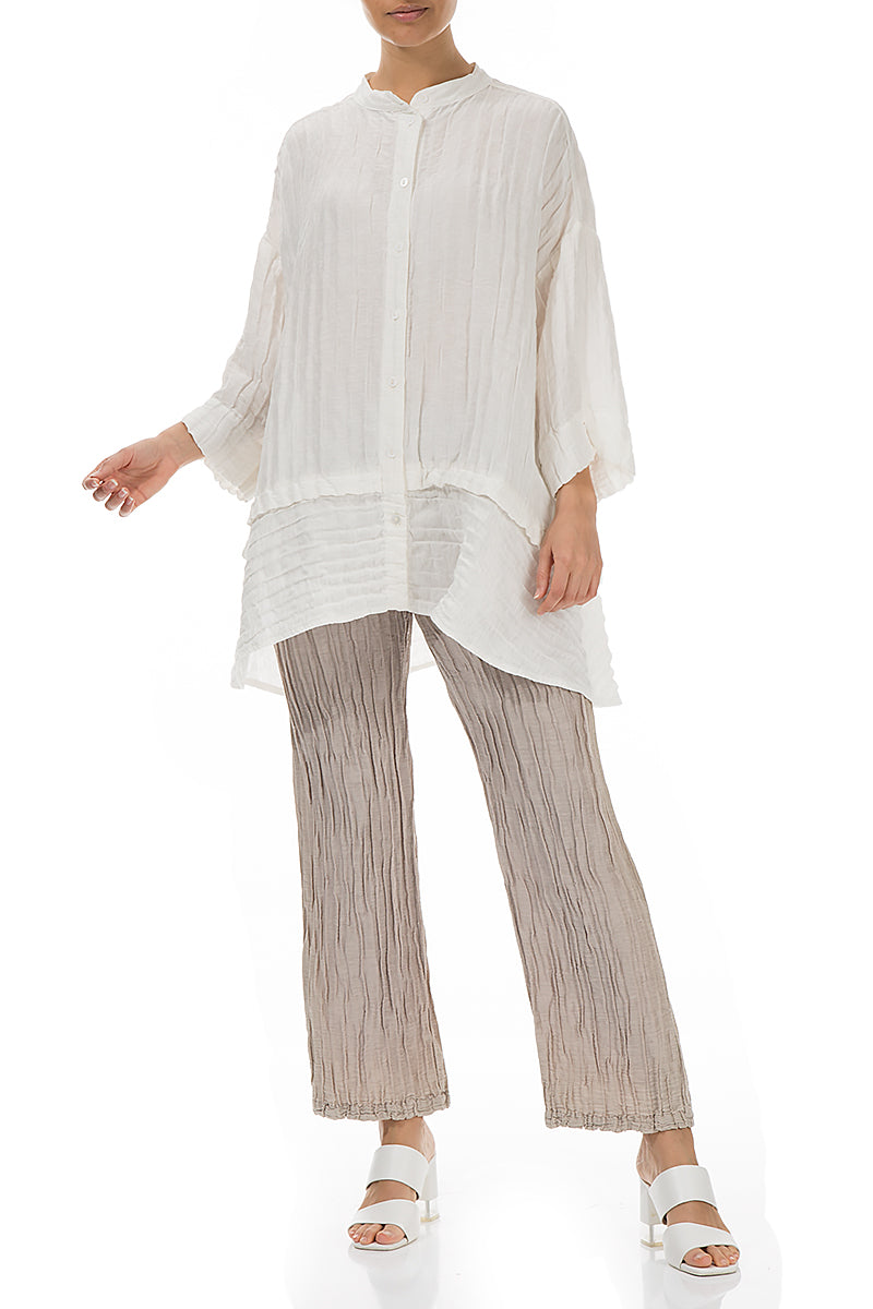 Flared Crinkled Off White Silk Shirt 5