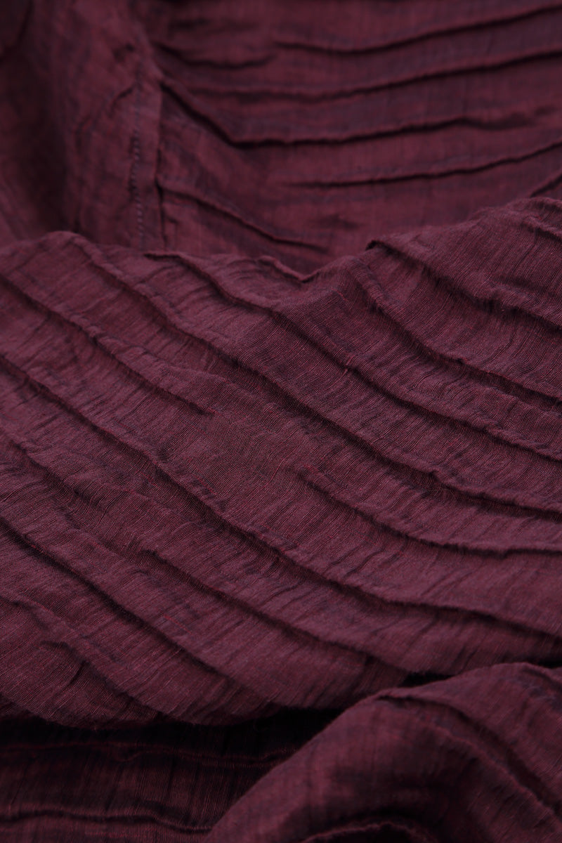 High Neck Aubergine Crinkled Silk Linen Dress 5
