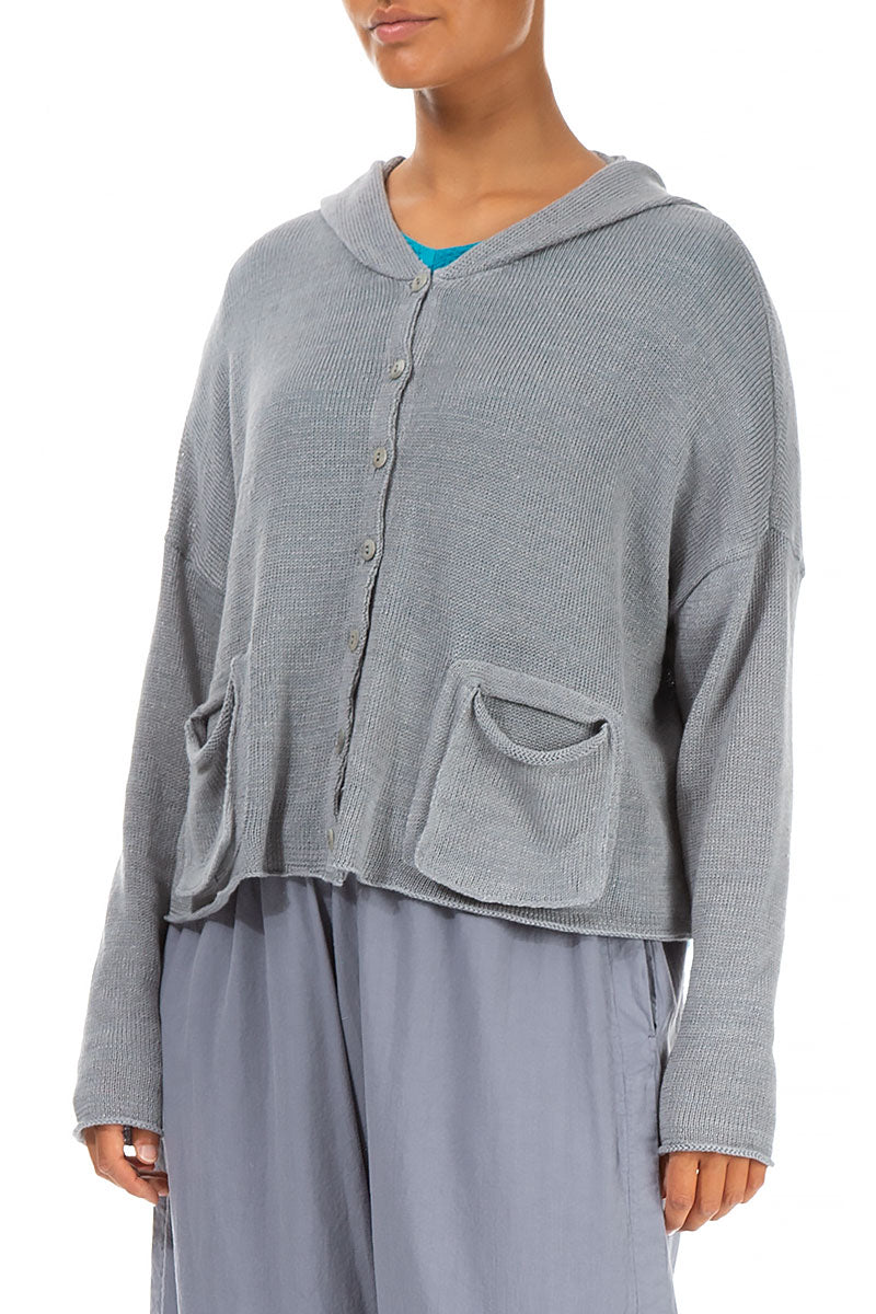 Hooded Boxy Grey Linen Cardigan 3