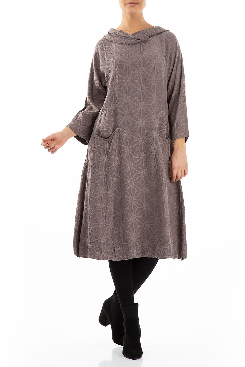 Hooded Textured Mocha Pure Silk Dress 3