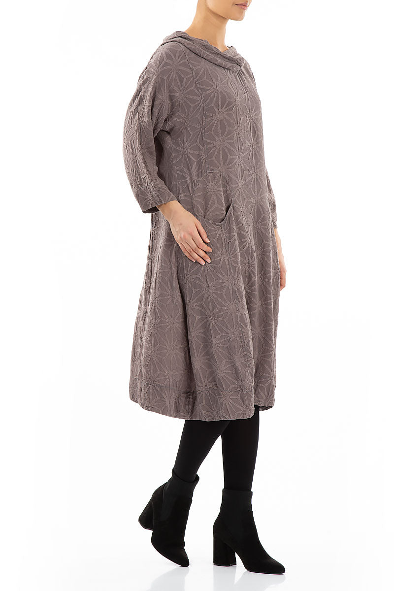 Hooded Textured Mocha Pure Silk Dress 4