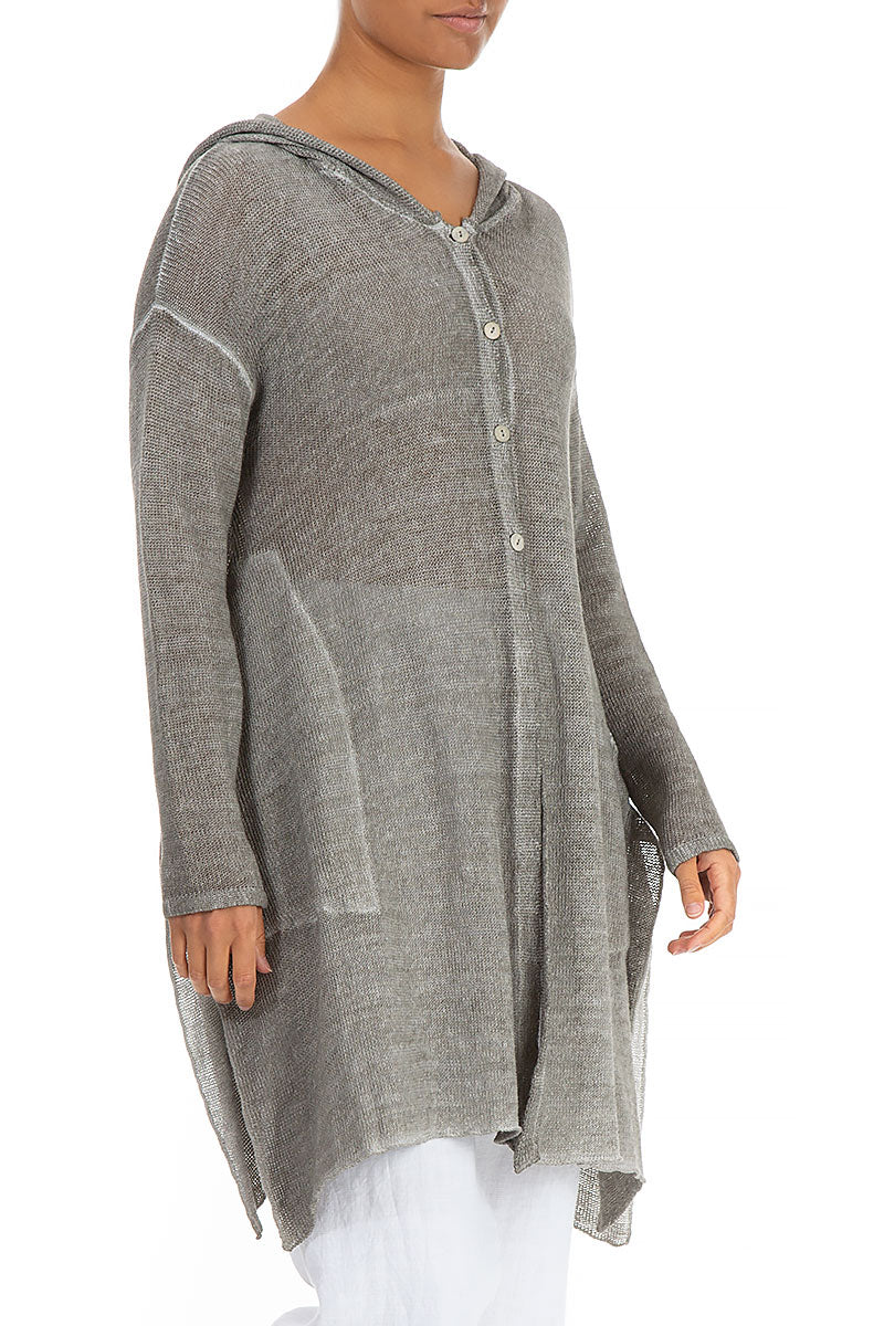 Hooded Washed Effect Grey Linen Cardigan 3