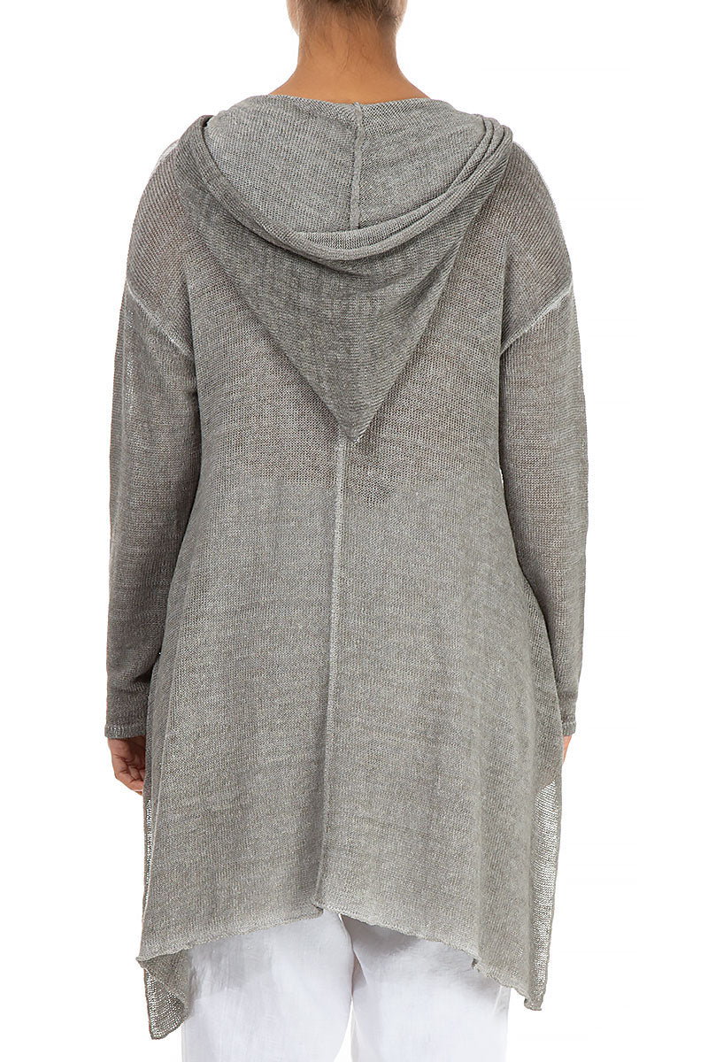 Hooded Washed Effect Grey Linen Cardigan 2