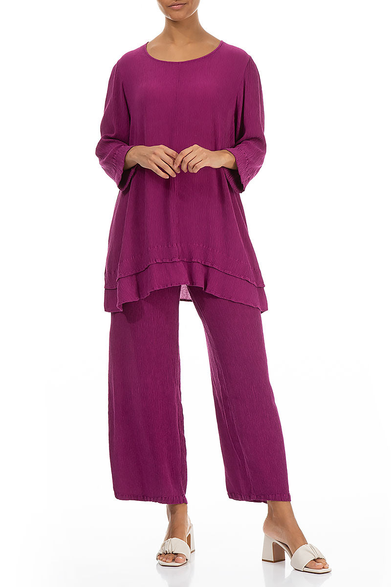 Straight Cropped Orchid Silk Viscose Trousers 4