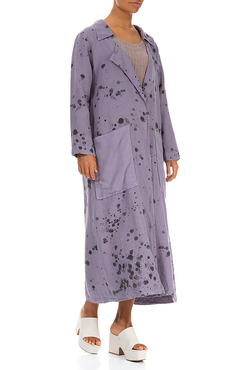 Long Violet Splash Linen Jacket 4