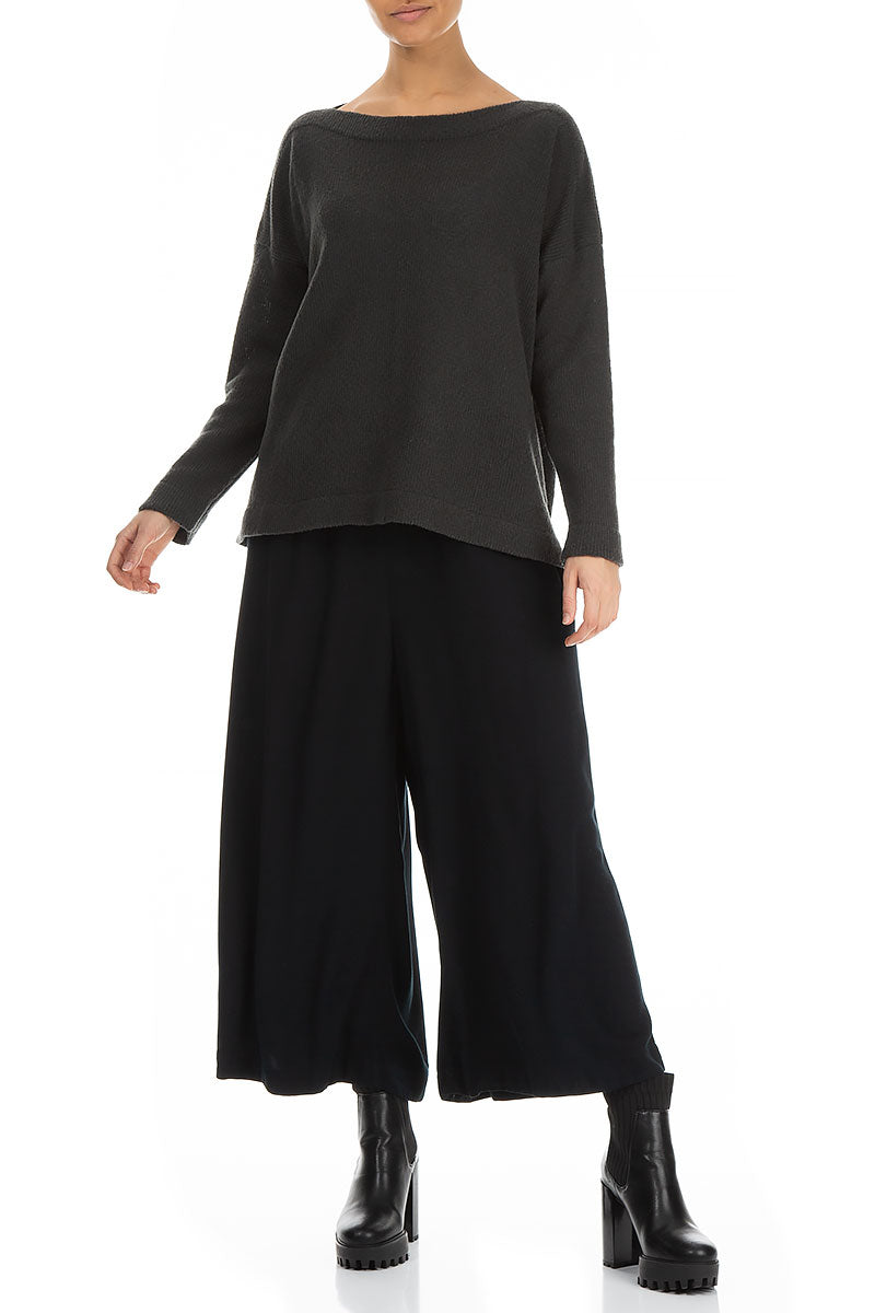 Boat Neck Dark Grey Wool Sweater 4