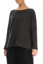 Boat Neck Dark Grey Wool Sweater 3
