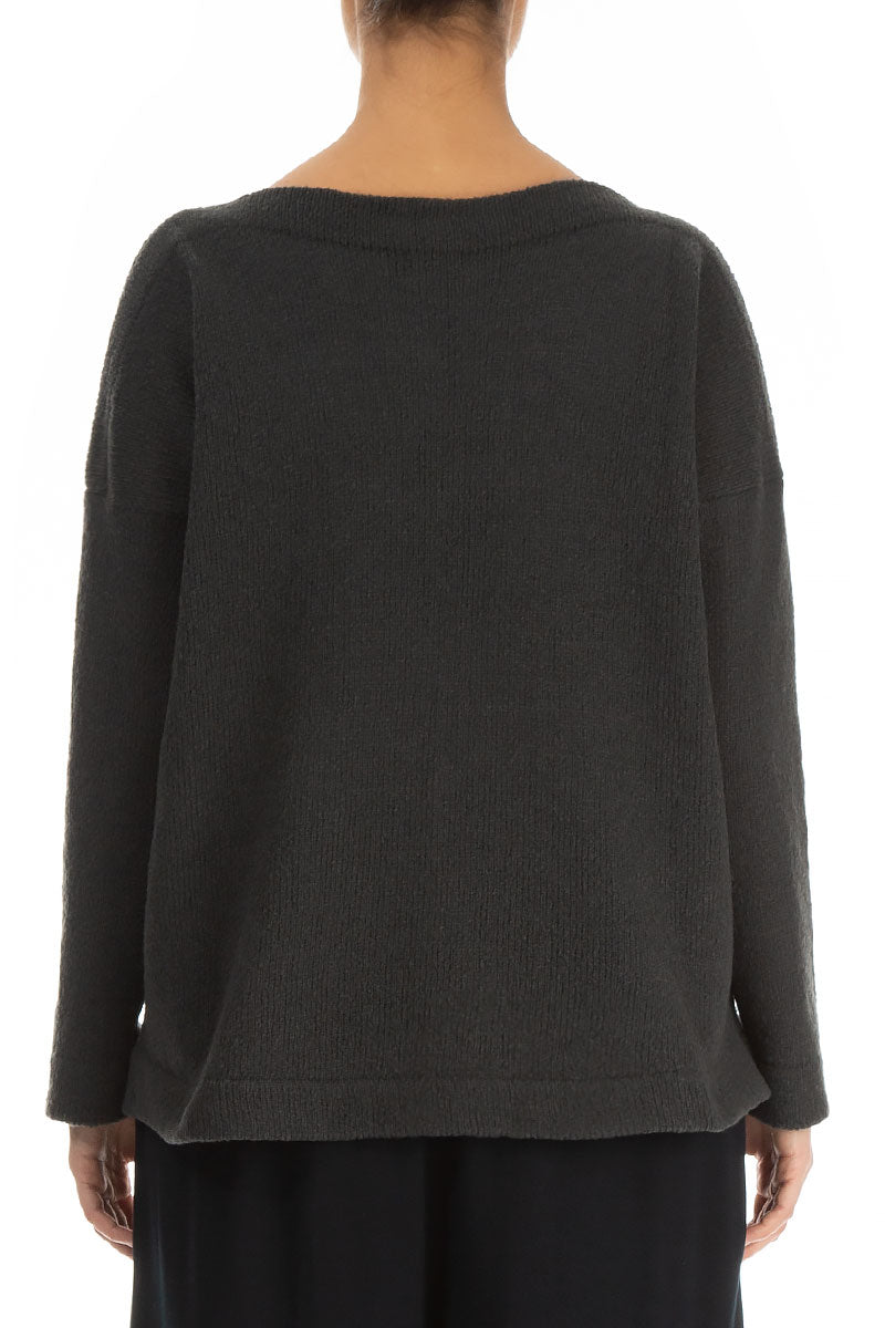 Boat Neck Dark Grey Wool Sweater 2