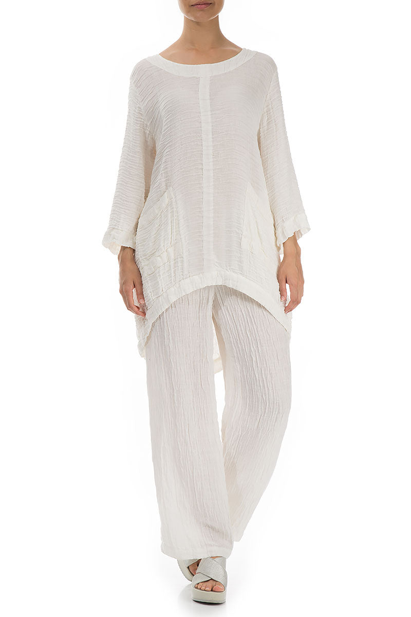Longer Back Crinkled Off White Silk Tunic 4