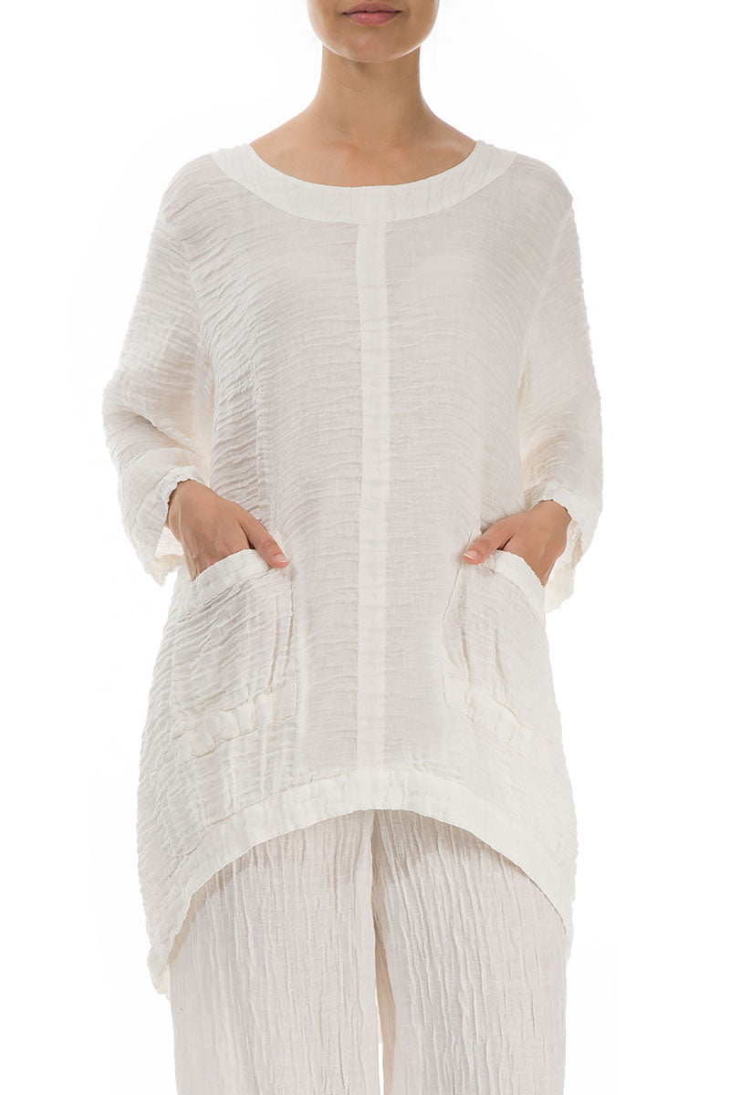 Longer Back Crinkled Off White Silk Tunic 3