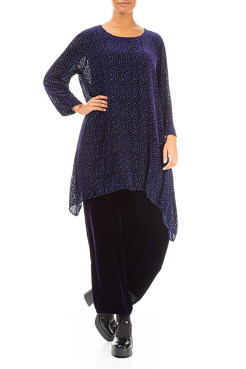 Longer Edge Devoré Dot Purple Silk Velvet Tunic 4